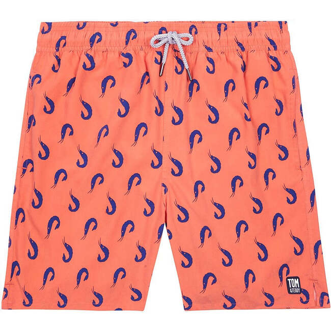 Men's Shrimp Swim Trunk, Coral & Blue - Swim Trunks - 1