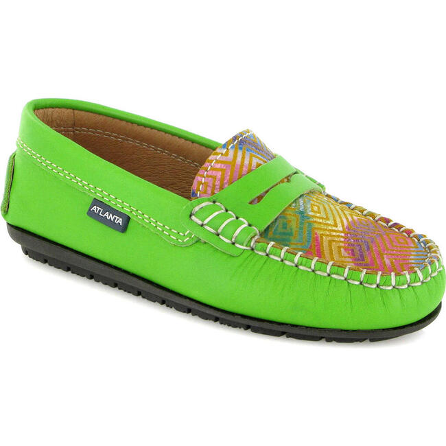 Penny Moccasins In Smooth Leather, Green Multicolor