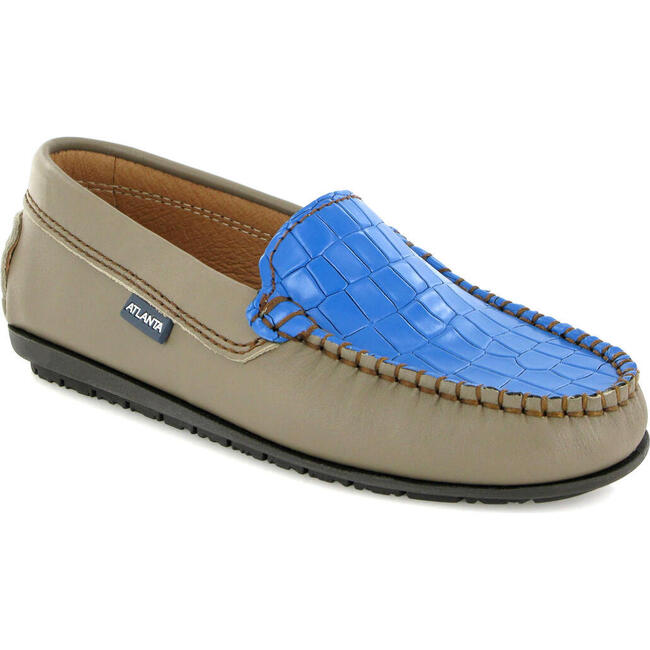 Plain Moccasins In Leather, Earth And Blue