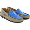 Plain Moccasins In Leather, Earth And Blue - Slip Ons - 3