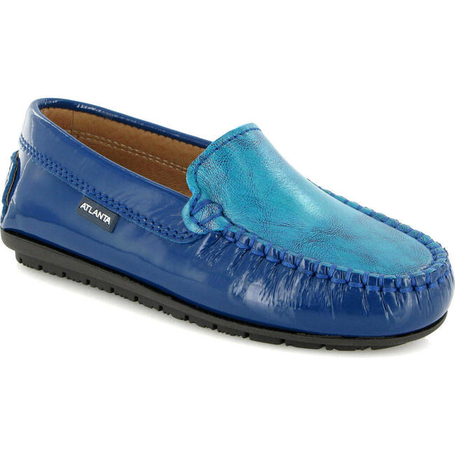 Plain Moccasins In Patent And Printed Leather, Blue