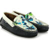 Plain Moccasins In Grainy And Printed Leather, Blue And White - Slip Ons - 3