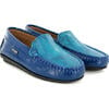 Plain Moccasins In Patent And Printed Leather, Blue - Slip Ons - 3