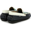 Plain Moccasins In Grainy And Printed Leather, Blue And White - Slip Ons - 4