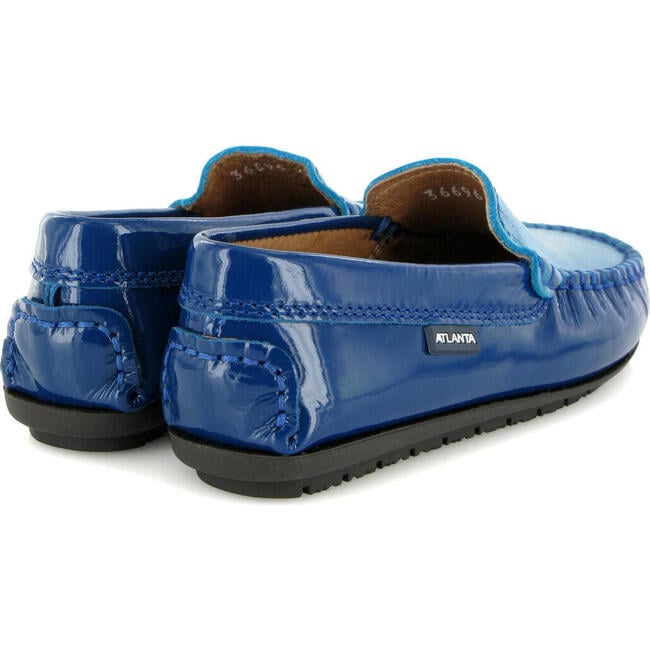 Plain Moccasins In Patent And Printed Leather, Blue - Slip Ons - 4