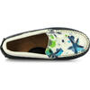 Plain Moccasins In Grainy And Printed Leather, Blue And White - Slip Ons - 5