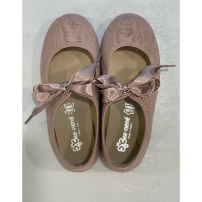 Linen Mary Jane Shoe With Bow, Pink - Dress Shoes - 4