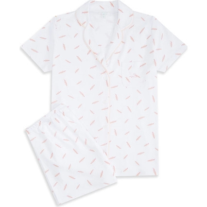 Feather Print Adult Short Pajama, Pink - Pajamas - 1 - zoom