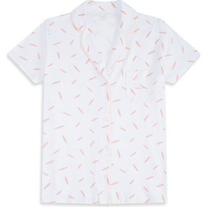 Feather Print Adult Short Pajama, Pink - Pajamas - 4