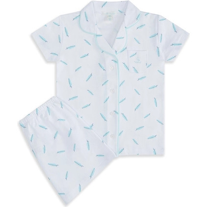 Child Feather Print Short Pajama Set , Aqua - Pajamas - 1