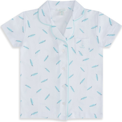 Child Feather Print Short Pajama Set , Aqua - Pajamas - 4