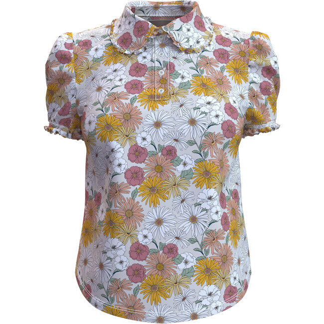 Women's Cropped Puff Sleeve Polo, Flower Power