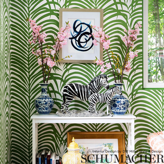 Zebra Palm Wallpaper, Jungle Green