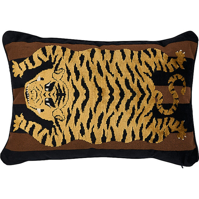 Schumacher x Johnson Hartig Jokhang Tiger Velvet Lumbar Pillow, Brown - Decorative Pillows - 1