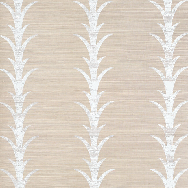 Schumacher x Celerie Kemble Acanthus Stripe Wallpaper, Fog & Chalk