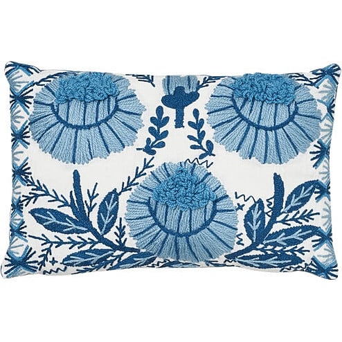 Marguerite Embroidery Lumbar Pillow, Sky