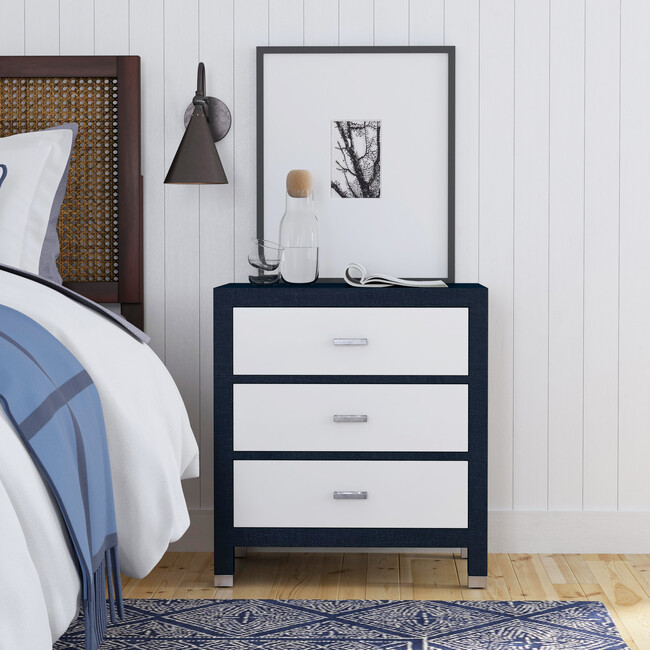 Keros 3 Drawer Raffia Chest, Navy/White - Dressers - 2