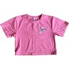 Crop Tee with Paper Airplane "Keep Going" Patch, Vintage Hot Pink - T-Shirts - 1 - thumbnail