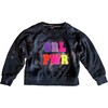 GRL PWR Girl Power Varsity Patch Crew Neck Sweatshirt, Black Tie Dye - Sweatshirts - 1 - thumbnail
