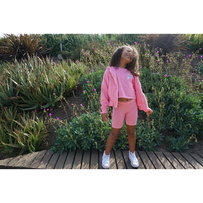 Crop Tee with Paper Airplane "Keep Going" Patch, Vintage Hot Pink - T-Shirts - 4