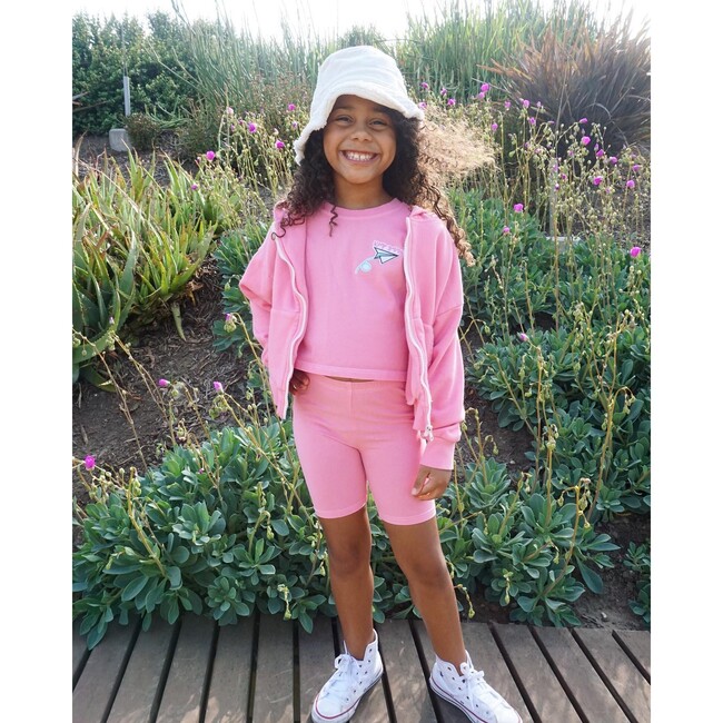 Crop Tee with Paper Airplane "Keep Going" Patch, Vintage Hot Pink - T-Shirts - 5