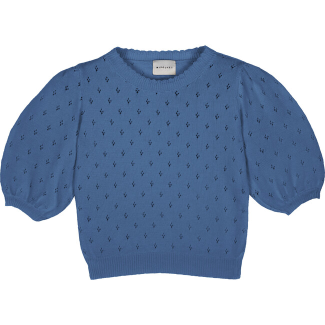 Cotton Openwork  Sweater, Blue