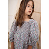Smocked Balloon Sleeve Blouse, Blue - Blouses - 4