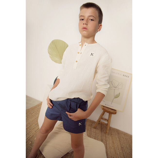 Cotton Pleated Short, Blue