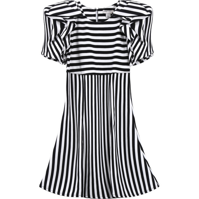 Striped Dress With Bows, Black - Dresses - 1 - zoom