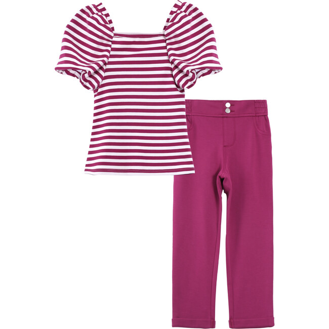 Knit Top & Denim Set, Pink