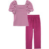 Knit Top & Denim Set, Pink - Mixed Apparel Set - 2