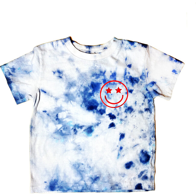 Patriotic Smiley Tee, Blue Tie Dye - T-Shirts - 1