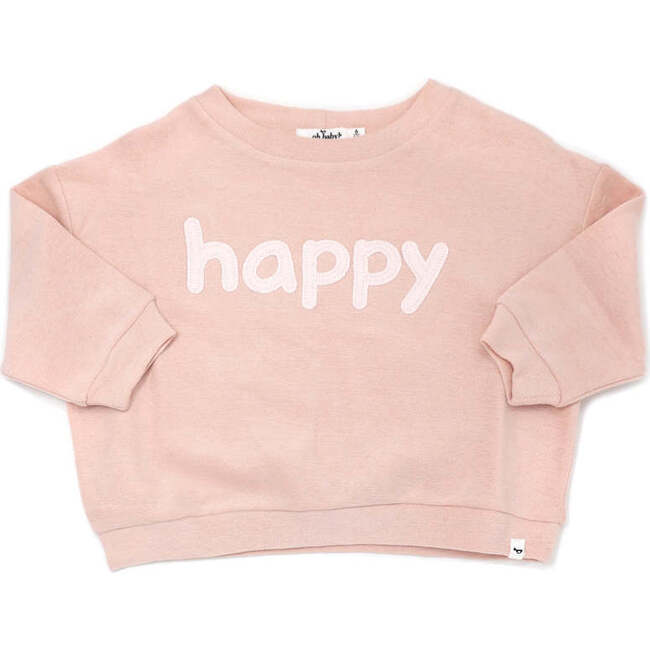 Cotton Terry Slouch Boxy Sweatshirt with "happy" Applique, Peachy