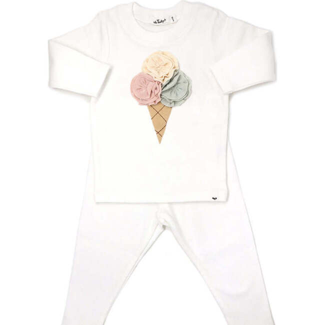 Two Piece Set Cotton Terry with Ice Cream Cone Applique, Cream - Mixed Apparel Set - 1 - zoom