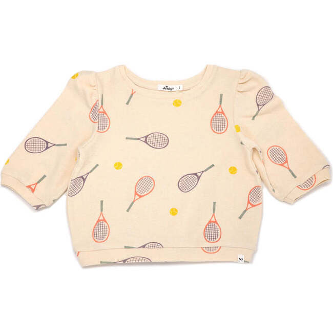 Cotton Terry Puff Sleeve Boxy, Tennis Print