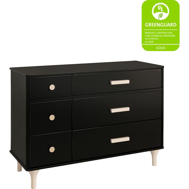 Lolly 6 Drawer Assembled Double Dresser, Black and Washed Natural - Dressers - 5