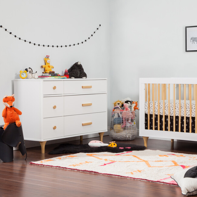 Lolly 6 Drawer Assembled Double Dresser, White and Natural - Dressers - 3