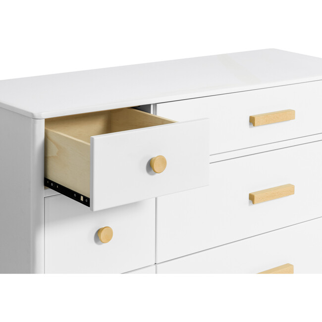 Lolly 6 Drawer Assembled Double Dresser, White and Natural - Dressers - 5