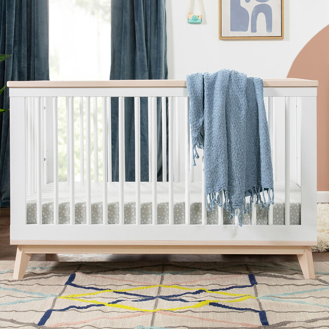 Scoot 3-in-1 Convertible Crib With Toddler Bed Conversion Kit, White/Washed Natural