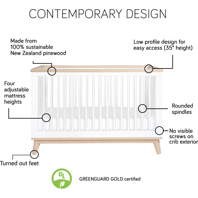 Scoot 3-in-1 Convertible Crib with Toddler Bed Conversion Kit, White - Cribs - 9