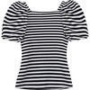 Striped Puff Sleeve Top, Black - Blouses - 2
