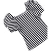 Striped Puff Sleeve Top, Black - Blouses - 3