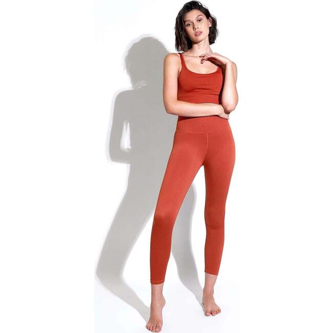 Women's Selina Shiny Rib V-Back 7/8 Legging, Red Clay - Leggings - 2