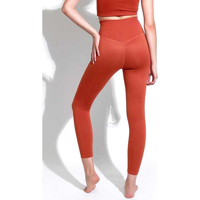 Women's Selina Shiny Rib V-Back 7/8 Legging, Red Clay - Leggings - 5