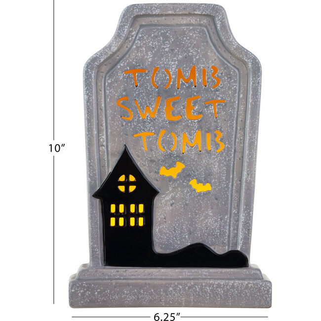 10" Ceramic LED Tombstone, Tomb Sweet Tomb - Accents - 4