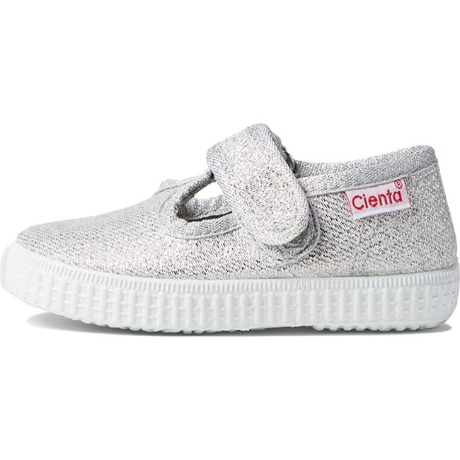 Velcro T-Strap Sneakers, Silver Sparkle - Mary Janes - 1