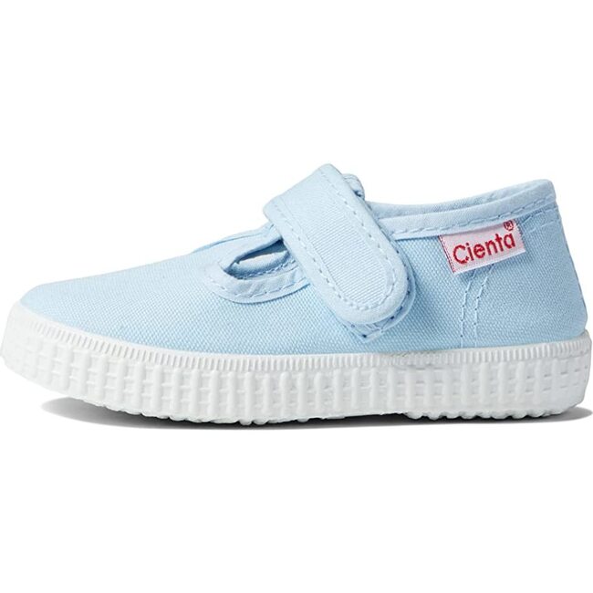 Velcro T-Strap Sneakers, Light Blue - Mary Janes - 1
