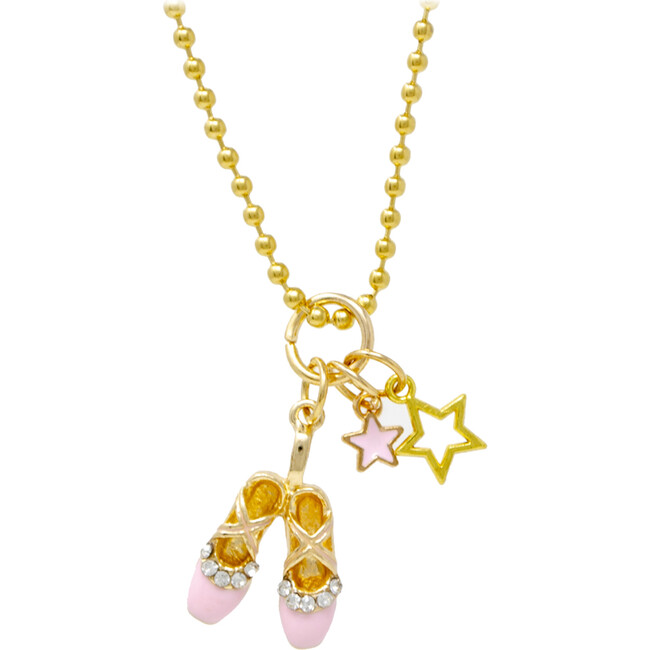 Ballet Slippers & Stars Gold Necklace