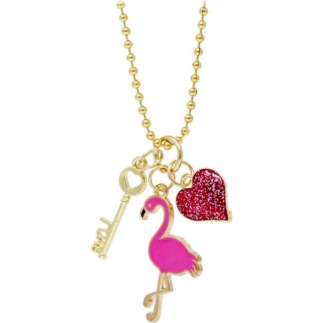Flamingo, Heart & Key Gold Necklace
