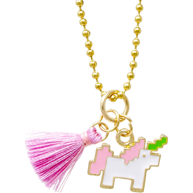 Pixel Unicorn & Tassel Gold Necklace